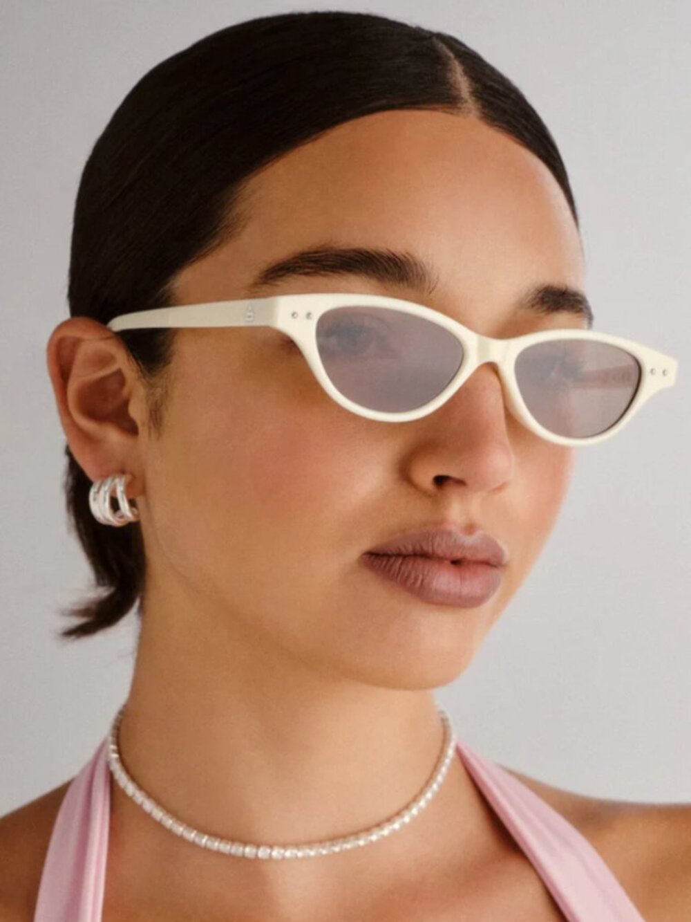 AIRE Cybeles Recycled Micro Cat Eye Sunglasses Ivory Brown Tint 49mm